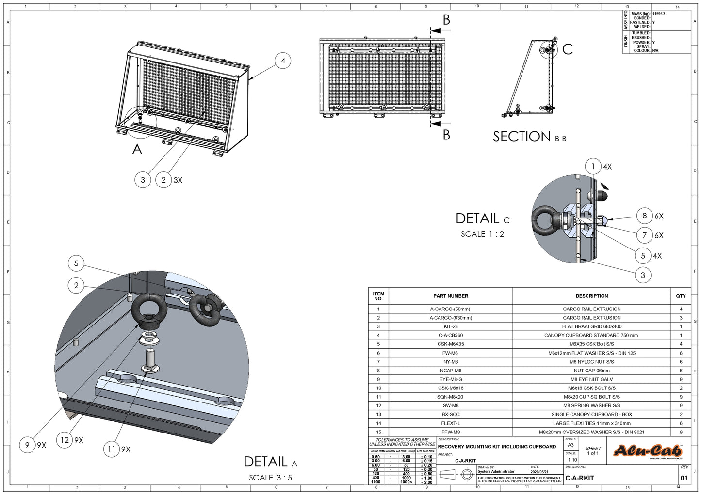 RECOVERING MOUNTING KIT INCLUDING CUPBOARD - LAND CRUISER
