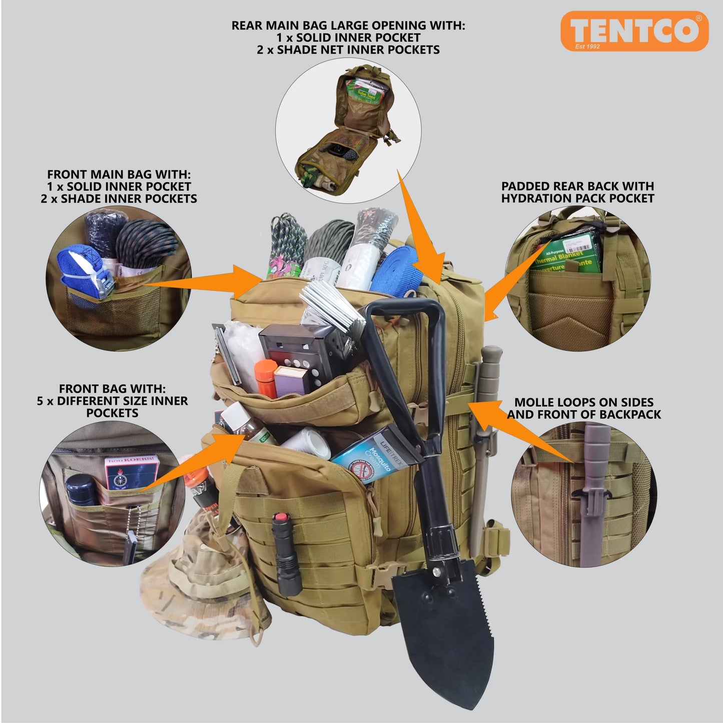 Tactical BackPack 55L Sand - TENTCO TEN353