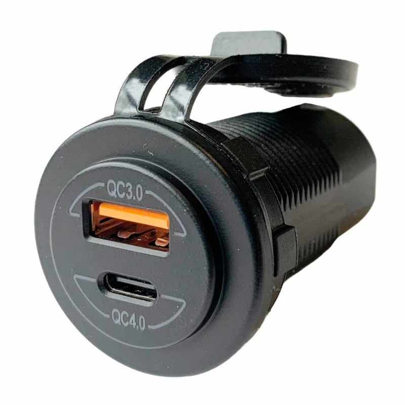 USB Charger - Round - Dual Port - 1x C-type and 1x USB