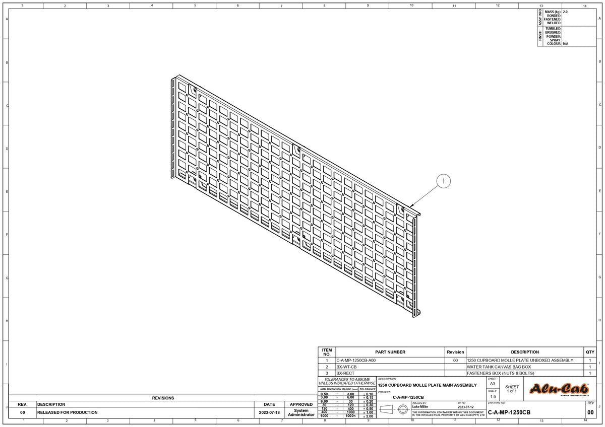 MOLLE PLATE FOR 1250 CANOPY CUPBOARD