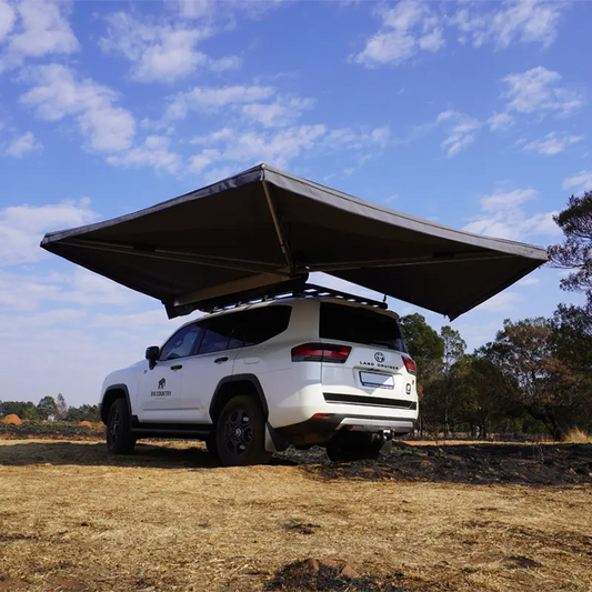 Ostrich Wing Awning - Mounting Side: Left / Canvas Colour: Grey / Bag Colour: Black