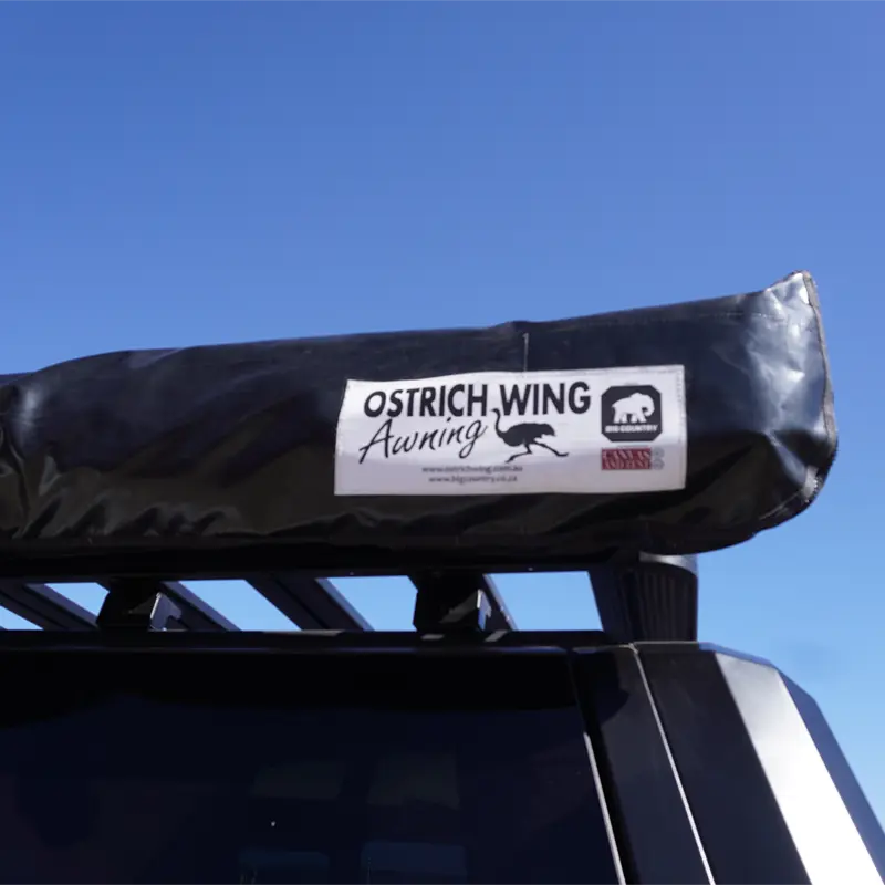 Ostrich Wing Awning - Mounting Side: Left / Canvas Colour: Grey / Bag Colour: Black