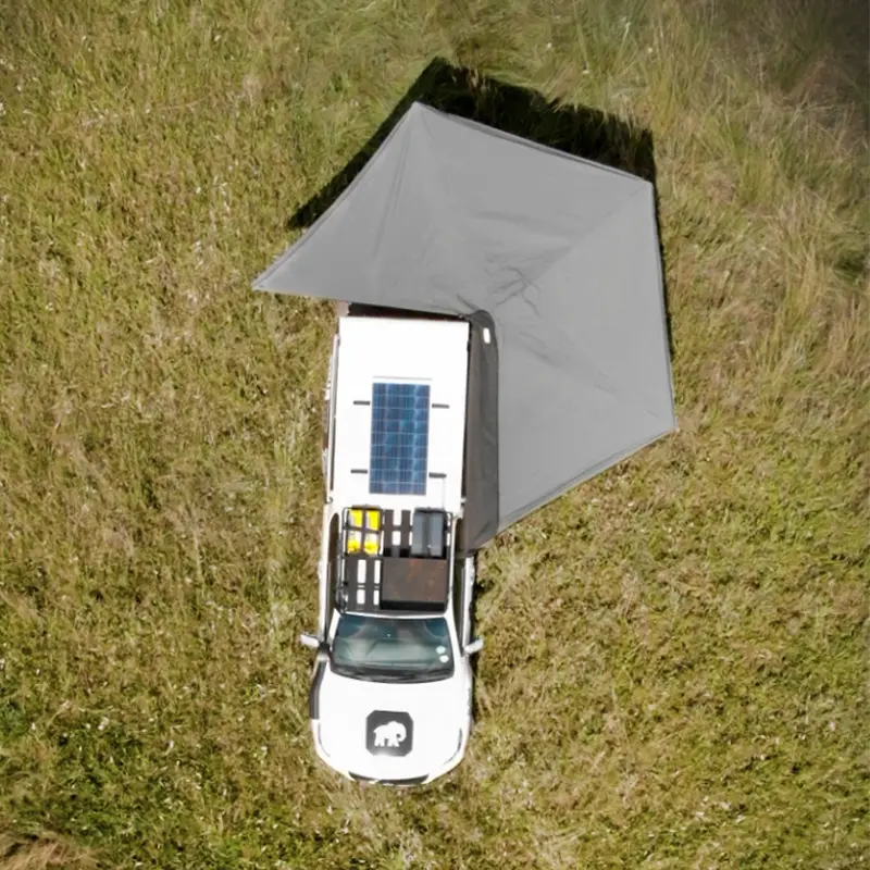 Ostrich Wing Awning - Mounting Side: Left / Canvas Colour: Grey / Bag Colour: Black