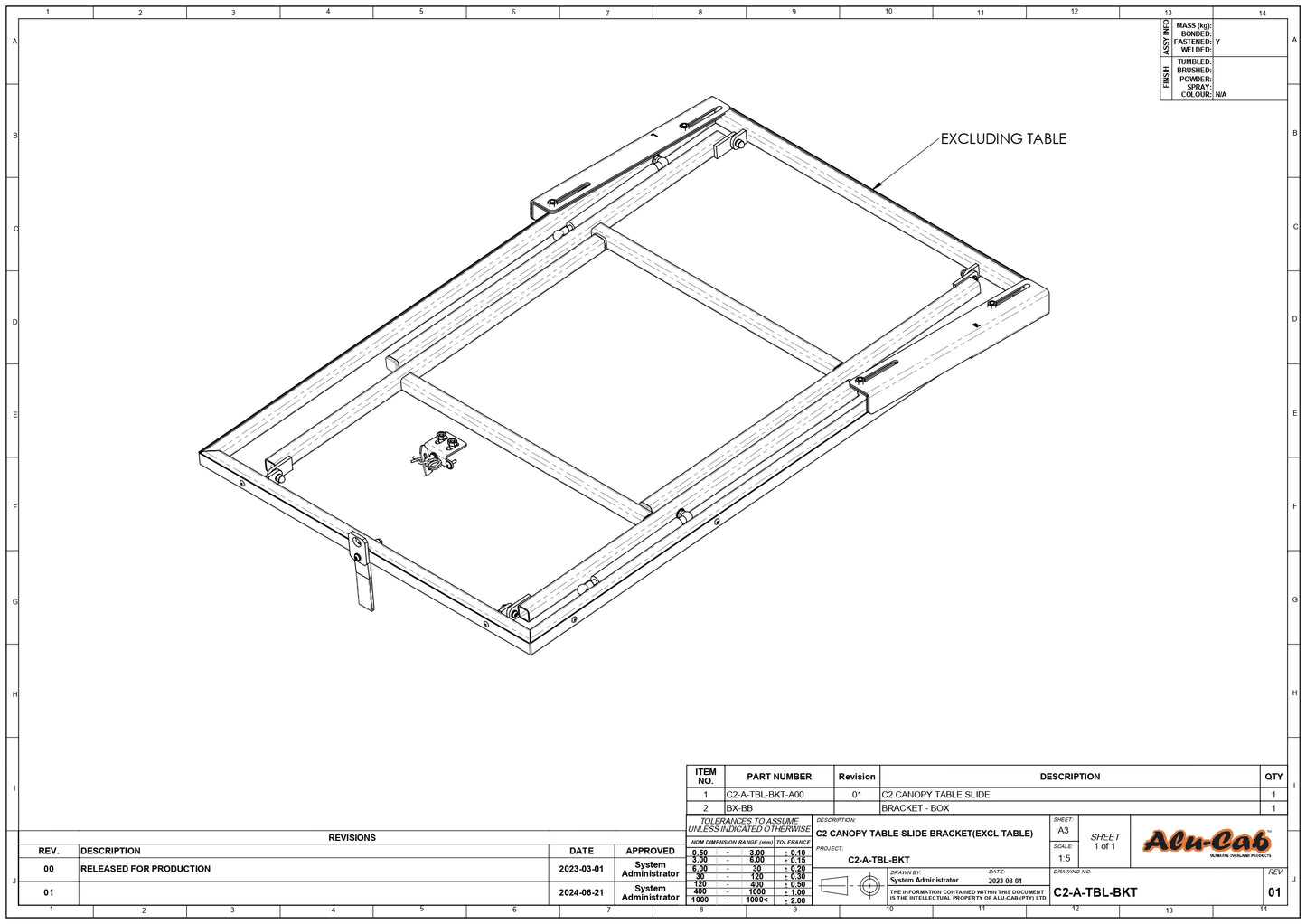 C2 CANOPY TABLE SLIDE BRACKET (EXCLUDING TABLE)