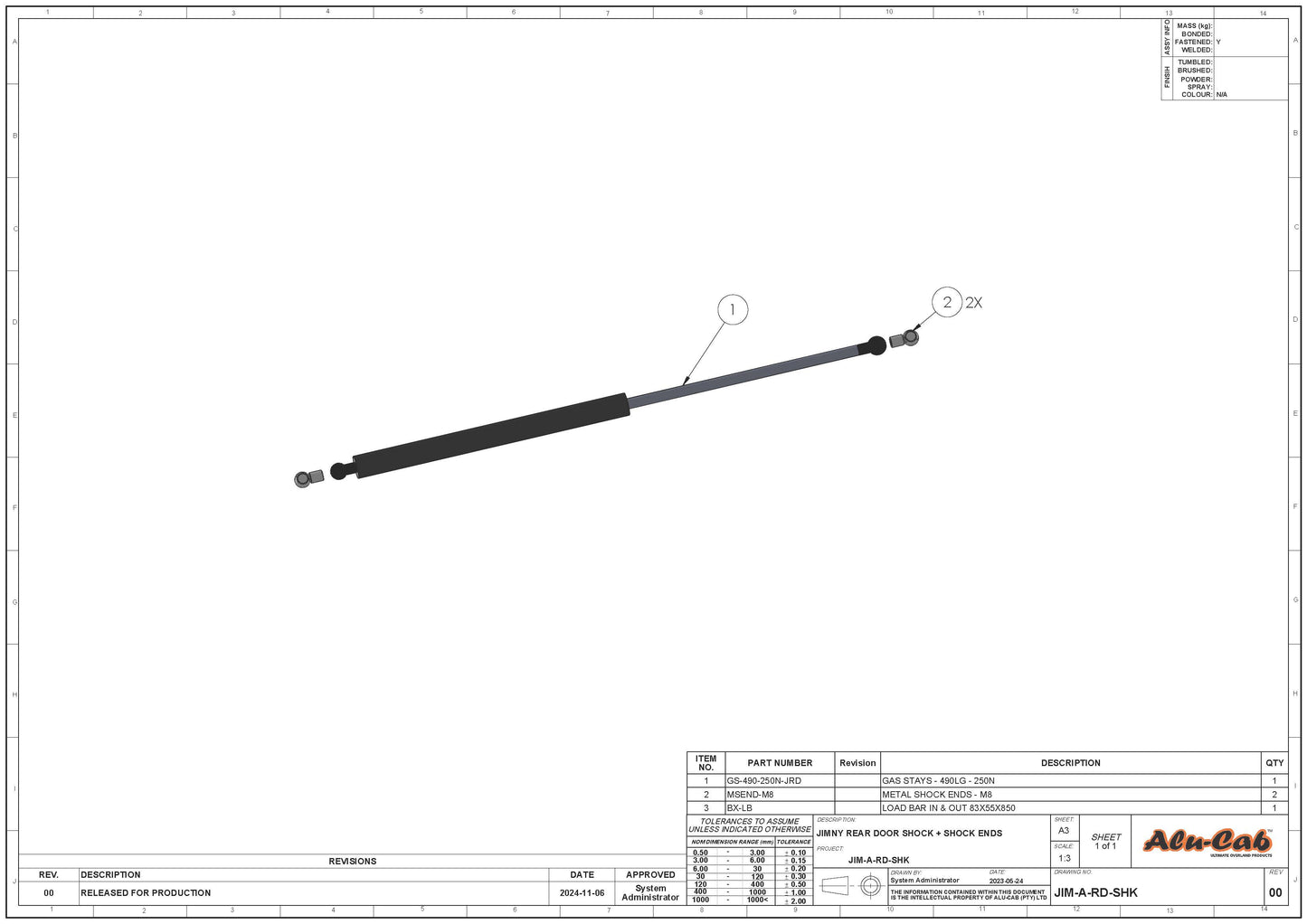 JIMNY - REAR DOOR SHOCK WITH SHOCK ENDS