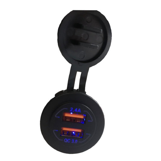 USB Charger - Round - Dual Port - 1x 2.4A and 1x 3A