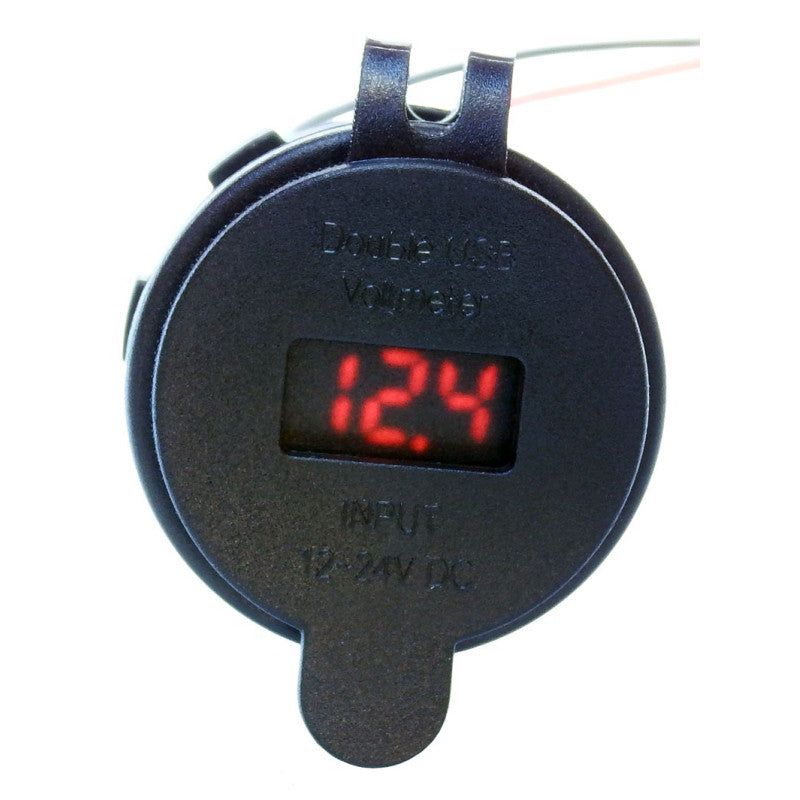 USB Charger - Round - Dual Port - 2x 2.1A - With Voltmeter