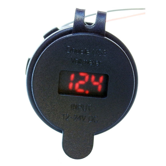 USB Charger - Round - Dual Port - 2x 2.1A - With Voltmeter